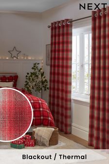Red Traditional Check Blackout/Thermal Eyelet Curtains (D94423) | ₪ 295 - ₪ 591