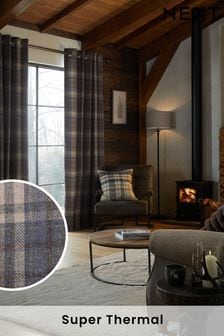 Blue/Grey Alpine Check Super Thermal Eyelet Curtains (D94424) | 114 € - 214 €