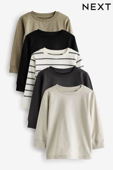 Black/White Plain Long Sleeve T-Shirts 5 Pack (3mths-7yrs) (D94566) | CA$58 - CA$69