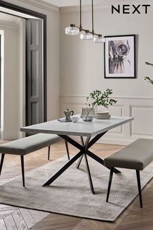 Mid Grey Velvet and Marble Effect Table and Bench Set (D94823) | €750
