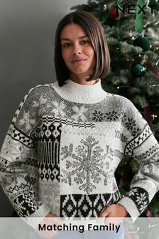 Grey Sequin Snowflake Womens Christmas Jumper (D94990) | €22.50