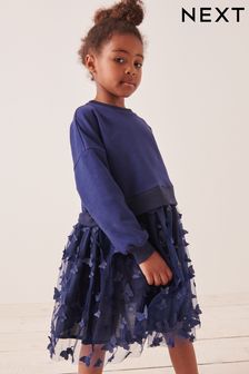 Navy Blue 3D Butterfly Sweat Dress (3-12yrs) (D95111) | AED88 - AED101