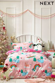 Pink Unicorn Christmas Print Duvet Cover and Pillowcase Set (D95133) | KRW29,100 - KRW42,700