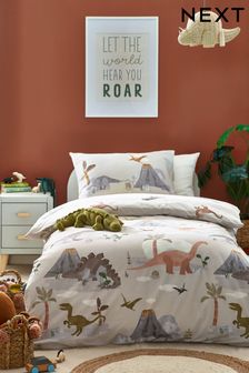 Dinosaur Print 100% Brushed Cotton Duvet Cover and Pillowcase