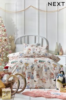 Set mit Bettbezug und Kissenbezug aus 100 % Baumwolle mit Aquarell-Weihnachtsdesign (D95140) | 18 € - 27 €