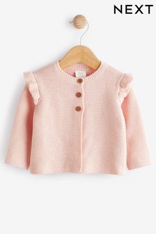 Pink Baby Frill Shoulder Knitted Cardigan (0mths-2yrs) (D95313) | SGD 23 - SGD 27
