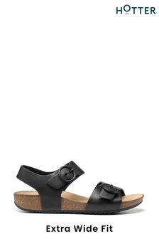 Hotter Black Tourist II Buckle Extra Wide Fit Sandals (D95490) | LEI 472