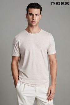 Reiss Oatmeal Melange Bless Cotton Crew Neck T-Shirt (D95597) | OMR21