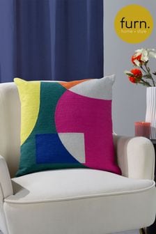 Furn Green Anjo Geometric Colour Block Crewl Embroidered 100% Cotton Cushion (D95639) | $38