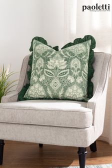 Riva Paoletti Bottle Green Kirkton Floral Tile Cotton Pleated Cushion (D95668) | SGD 39