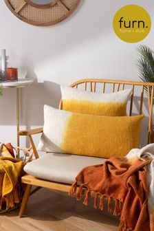 furn. Ochre Yellow Mizu Dip Dye Cotton Square Cushion (D95708) | 140 SAR