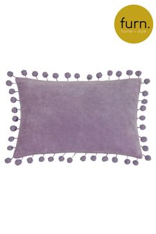 furn. Lilac Purple Dora Rectangular Cotton Velvet Pom Pom Cushion (D95730) | ￥3,170
