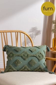 furn. Eucalyptus Green Dharma Global Cotton Tufted Tassel Cushion (D95732) | AED100