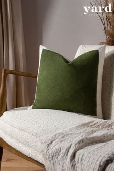 Yard Olive Oil Green Auden Linen Look Velvet Square Cushion (D95759) | $29