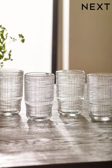 Set of 4 Clear Bronx Linear Tumbler Glasses