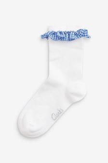 Clarks White/Blue Gingham Ankle School Socks (D96060) | €12