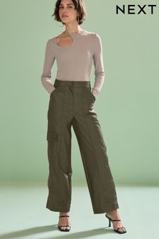 Olive Green Faux Leather PU Cargo Trousers (D96165) | €20.50