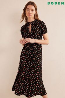 Boden Black Ruched Jersey Midi Tea Dress (D97055) | €72