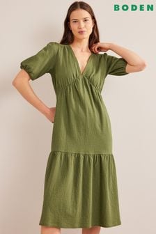 Boden Green Jersey Seersucker Midi Dress (D97071) | €59