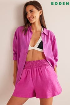 Boden Pink Linen Shirred Waist Shorts (D97116) | €48