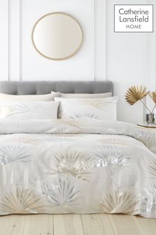 Catherine Lansfield Grey Luxe Palm Jaquard Duvet Cover and Pillowcase Set (D97424) | €47 - €70