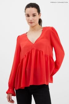 French Connection Leichtes Crèpe-Top mit V-Ausschnitt, Rot (D97443) | 34 €