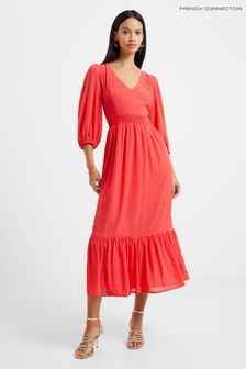 French Connection Cora Gestuftes Midikleid, Rot (D97458) | 68 €