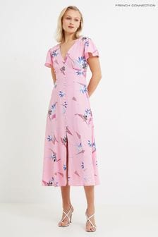 Różowa sukienka French Connection Eugie Delph z drapowanym dekoltem w szpic (D97473) | 255 zł