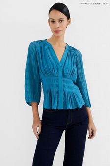 French Connection Blue Cora Pleated Smock Top (D97493) | €37