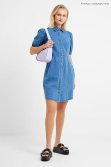 French Connection Blue Chambray Puff Sleeve Dress (D97509) | €47.50