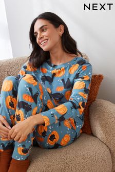 Blau/Kürbis - Halloween Langärmliger Pyjama aus Baumwolle (D97521) | 42 €