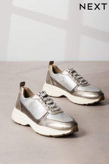 Silver Signature Leather Chunky Sole Trainers (D97555) | €68