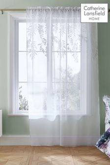 Catherine Lansfield White Wisteria Floral Slot Top Voile Curtain Panel (D97568) | €22 - €26