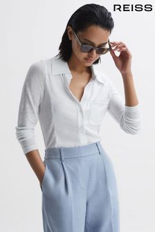 Reiss White Phillipa Linen Sheer Button Through Shirt (D97807) | ₪ 1,152