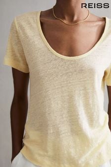 Reiss Lemon Frances Linen Scoop Neck T-Shirt (D97812) | AED418