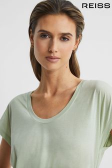Pistaziengrün - Reiss Caia T-Shirt aus Pima-Baumwolle mit U-Ausschnitt (D97816) | 75 €