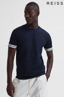 Reiss Navy Dune Mercerised Cotton Striped T-Shirt (D97824) | 444 SAR