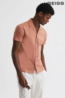 Reiss Terracotta Caspa Mercerised Jersey Cuban Collar Shirt (D97826) | ₪ 496