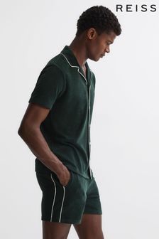 Reiss Dark Green Defoe Velour Cuban Collar Shirt (D97838) | €99