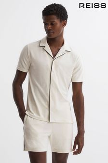 Reiss Ecru Defoe Velour Cuban Collar Shirt (D97839) | 500 QAR