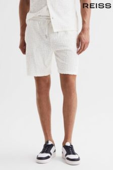 Reiss White Brooklyn Terry Towelling Drawstring Shorts (D97841) | AED370