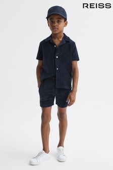 Bleu marine - Shorts à cordon de serrage en chenille côtelée Reiss Tortuga (D97873) | €42