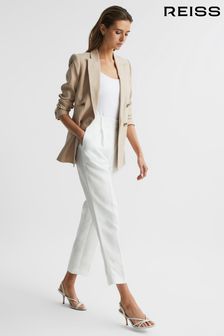 Reiss White Shae Taper Tapered Linen Trousers (D98238) | AED922