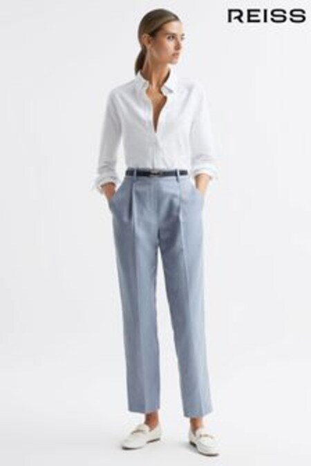 Reiss Pale Blue Shae Taper Tapered Linen Trousers (D98240) | kr1,662