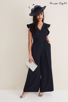 Phase Eight Ink Blue Petite Petite Kallie V-Neck Frill Jumpsuit (D98261) | AED771