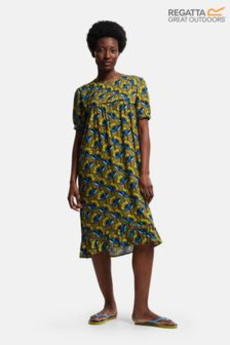 Vert - robe mi-longue smockée Regatta Orla Kiely (D98543) | €43