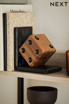Black/Brown Bronx Wooden Dice Bookend (D99051) | €22