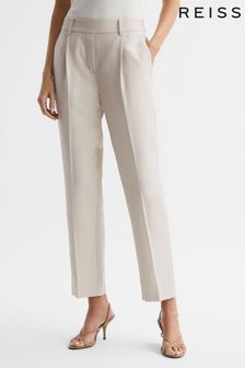 Reiss Oatmeal Shae Taper Petite Tapered Linen Trousers (D99240) | €85