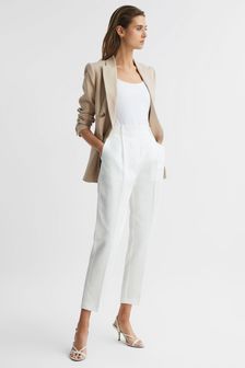 Reiss White Shae Taper Petite Tapered Linen Trousers (D99241) | OMR96