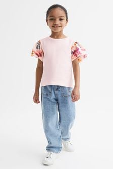 Reiss Ivory Amira Senior Floral Print Puff Sleeve T-Shirt (D99263) | OMR22